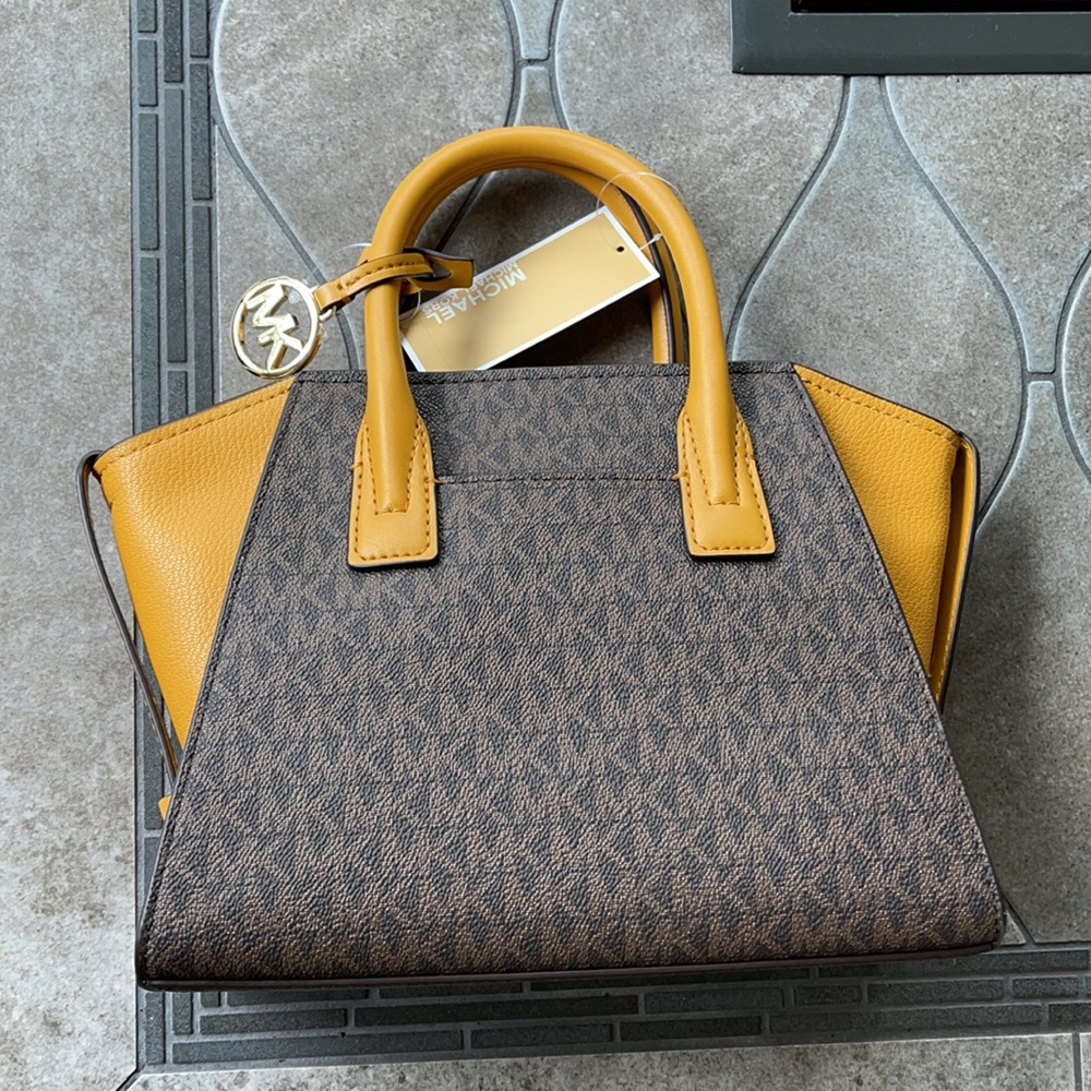 Michael Kors Avril Small Marigold Signature PVC Top Zip Satchel Crossbody Bag - Picture 5 of 16